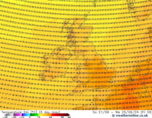 Temperatuurkaart (2m) GFS do 26.09.2024 12 UTC