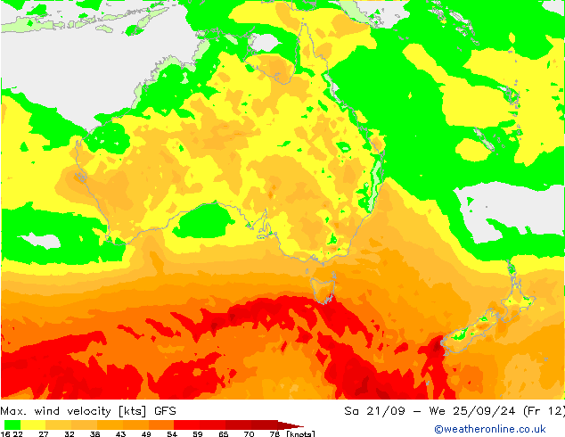 Max. wind velocity GFS сб 21.09.2024 03 UTC