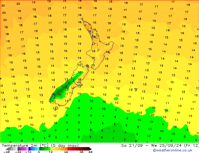 Temperatura (2m) GFS lun 23.09.2024 18 UTC