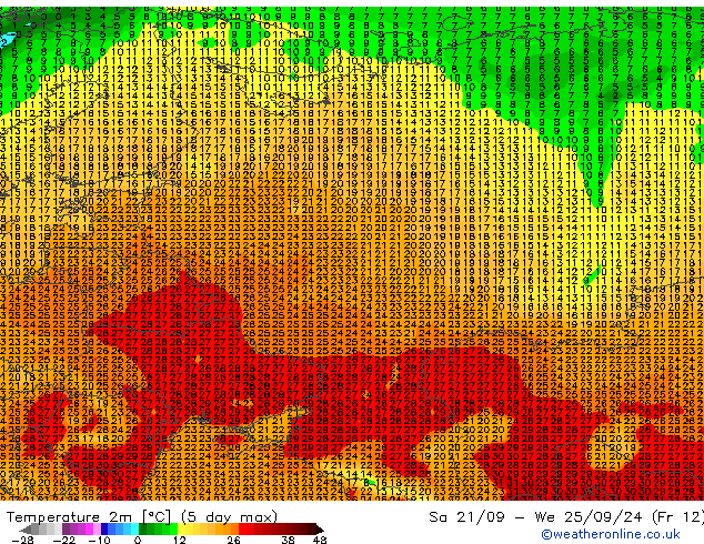 mapa temperatury (2m) GFS wrzesień 2024