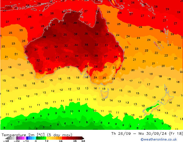 Temperature (2m) GFS Th 26.09.2024 12 UTC