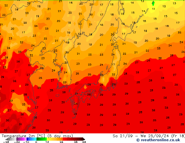 Temperature (2m) GFS Pá 27.09.2024 00 UTC