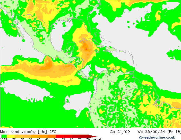 Max. wind velocity GFS сб 21.09.2024 00 UTC