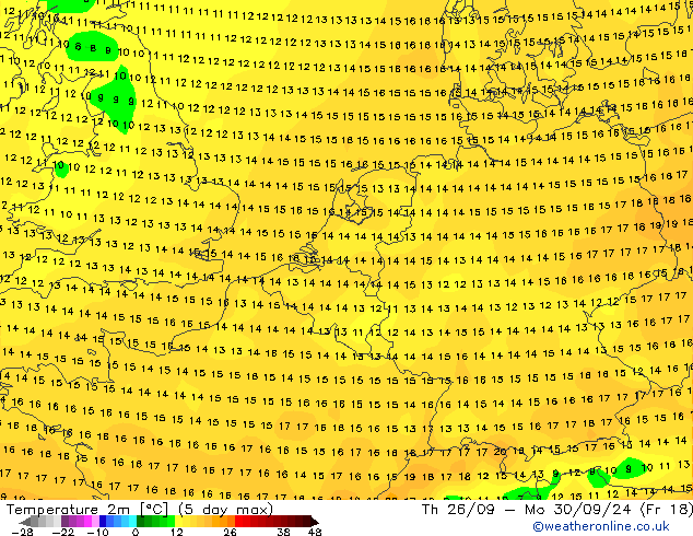 Temperature (2m) GFS Su 22.09.2024 18 UTC