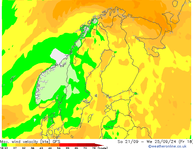 Max. wind velocity GFS пт 20.09.2024 21 UTC