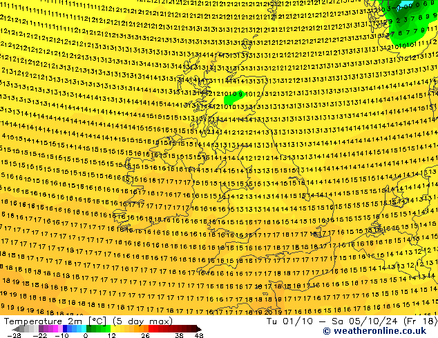 Temperature (2m) GFS So 21.09.2024 12 UTC