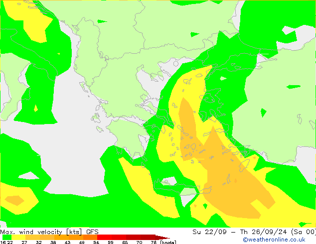 Max. wind velocity GFS Čt 26.09.2024 12 UTC