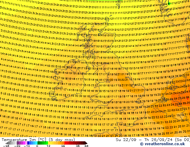 温度图 GFS 星期六 21.09.2024 00 UTC