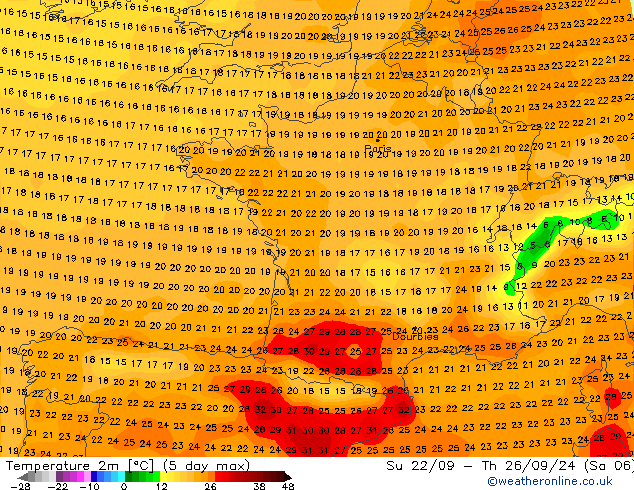 Temperature (2m) GFS Sa 21.09.2024 12 UTC