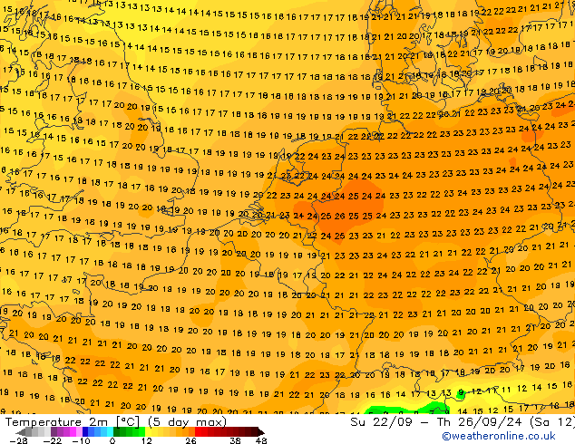 Temperaturkarte (2m) GFS So 22.09.2024 00 UTC