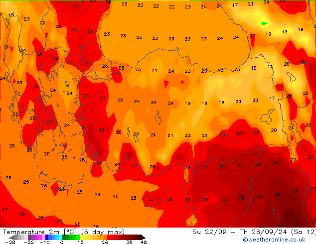 Temperature (2m) GFS Su 29.09.2024 12 UTC