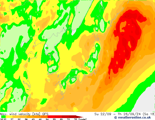 Max. wind velocity GFS mer 02.10.2024 06 UTC