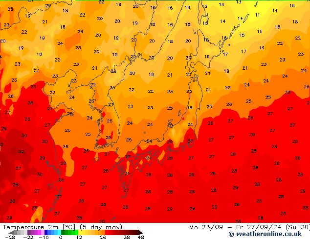 Sıcaklık Haritası (2m) GFS Pzt 23.09.2024 03 UTC