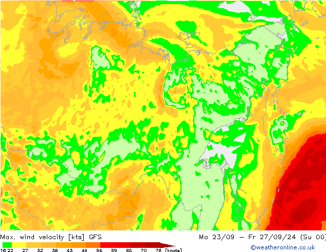 Max. wind velocity GFS вт 08.10.2024 00 UTC