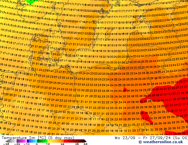 Temperature (2m) GFS Su 22.09.2024 12 UTC