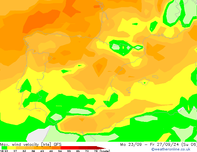 Max. wind snelheid GFS zo 22.09.2024 12 UTC