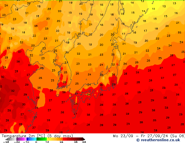 Temperature (2m) GFS Su 22.09.2024 12 UTC