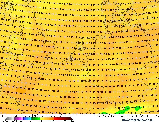 Temperatuurkaart (2m) GFS zo 29.09.2024 06 UTC