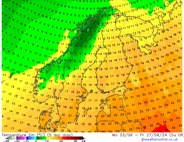 Temperatura (2m) GFS sab 05.10.2024 18 UTC