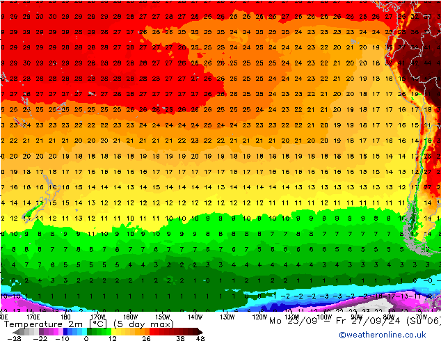 Temperatuurkaart (2m) GFS ma 23.09.2024 06 UTC