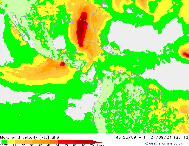 Max. wind velocity GFS pon. 23.09.2024 00 UTC