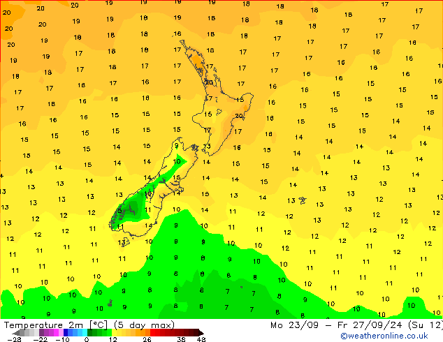 Temperatuurkaart (2m) GFS wo 25.09.2024 12 UTC