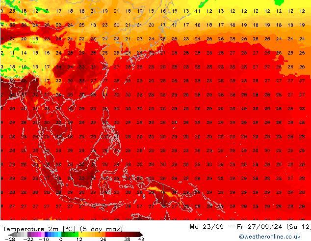 Temperatuurkaart (2m) GFS vr 27.09.2024 12 UTC