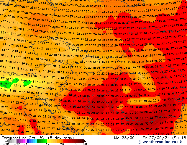 Temperatuurkaart (2m) GFS di 24.09.2024 00 UTC