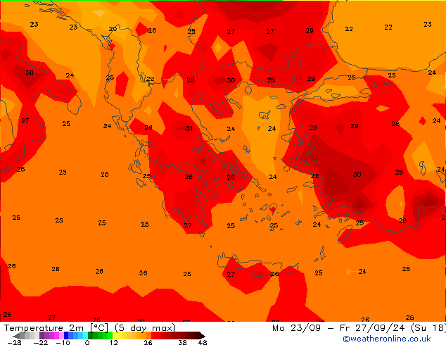 Temperature (2m) GFS Sa 05.10.2024 18 UTC