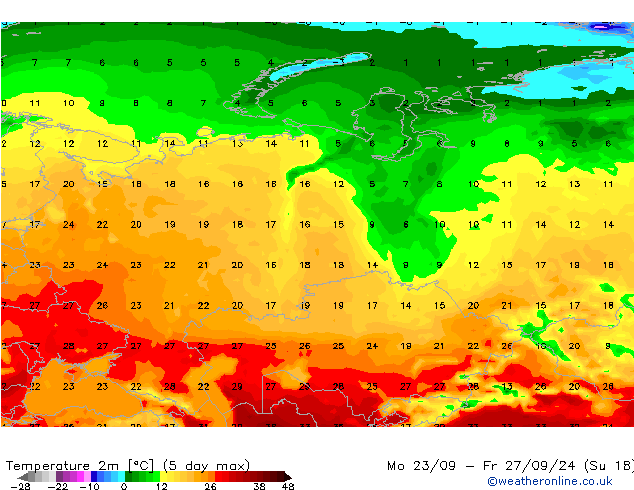 Temperature (2m) GFS Mo 23.09.2024 00 UTC