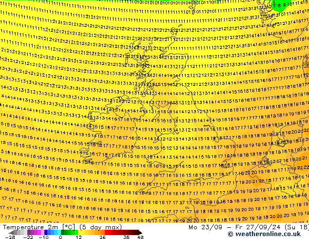 Temperature (2m) GFS Út 24.09.2024 00 UTC