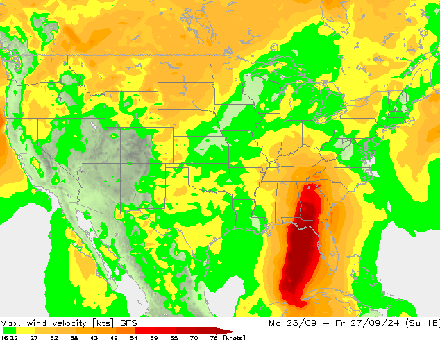 Max. wind velocity GFS gio 26.09.2024 18 UTC