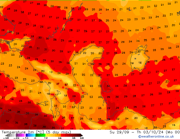 température (2m) GFS lun 23.09.2024 09 UTC