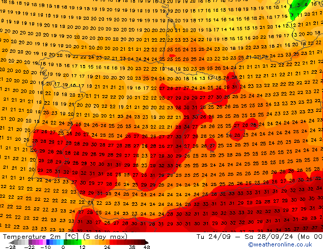 Temperatura (2m) GFS lun 23.09.2024 12 UTC