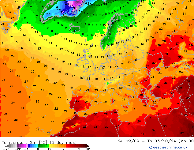 Temperatura (2m) GFS ven 27.09.2024 18 UTC