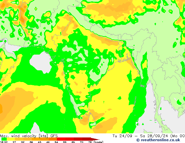 Max. wind velocity GFS Th 03.10.2024 00 UTC