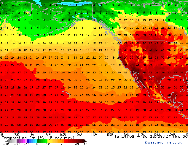 Temperature (2m) GFS Tu 08.10.2024 00 UTC