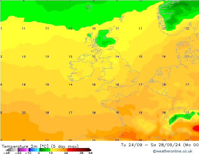 Temperatura (2m) GFS Qua 25.09.2024 00 UTC