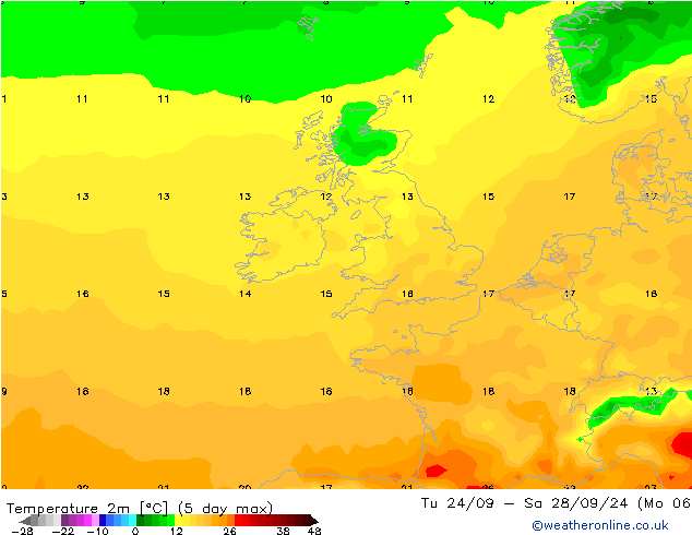 Temperaturkarte (2m) GFS Fr 27.09.2024 06 UTC