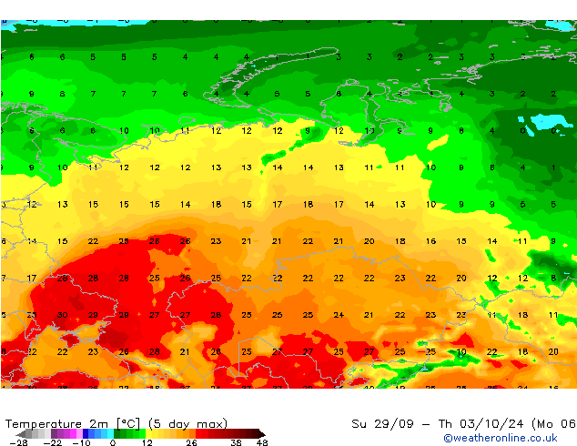 Sıcaklık Haritası (2m) GFS Cts 28.09.2024 12 UTC