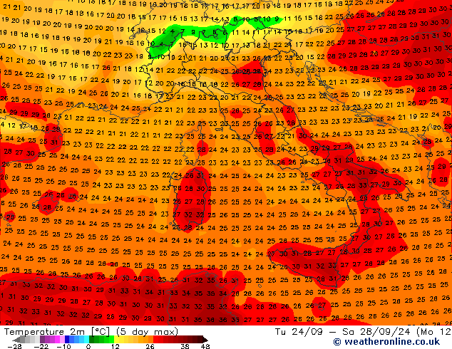 Temperatuurkaart (2m) GFS do 26.09.2024 18 UTC