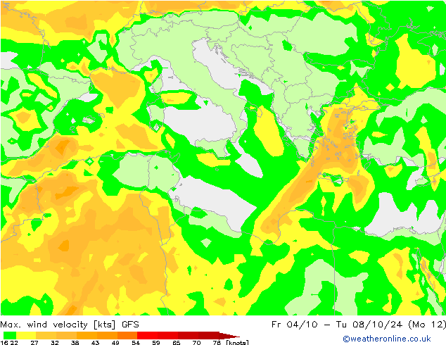 Max. wind velocity GFS чт 26.09.2024 00 UTC