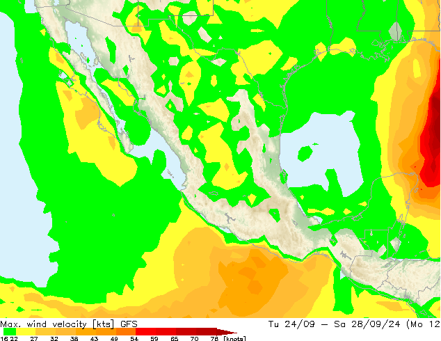 Max. wind velocity GFS lun 23.09.2024 15 UTC