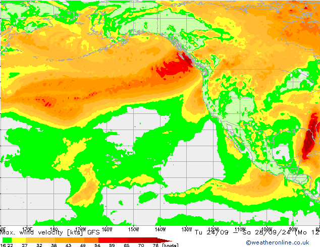 Max. wind snelheid GFS ma 30.09.2024 12 UTC