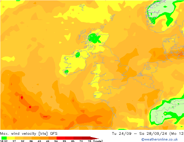 Max. wind snelheid GFS ma 23.09.2024 15 UTC