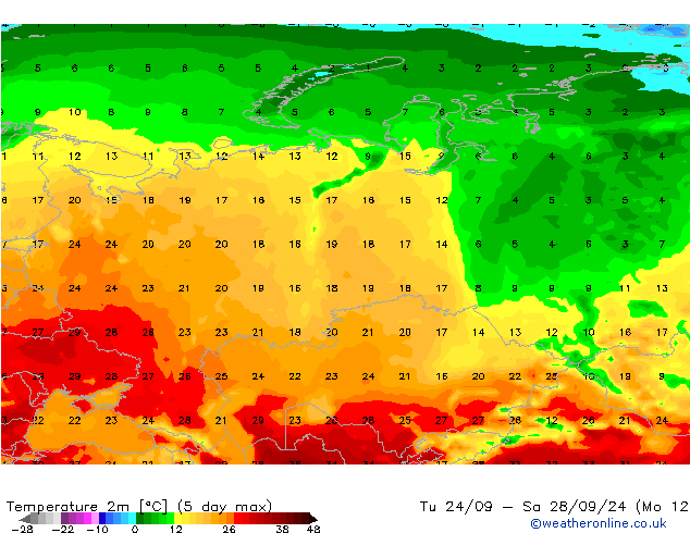 Sıcaklık Haritası (2m) GFS Sa 24.09.2024 21 UTC