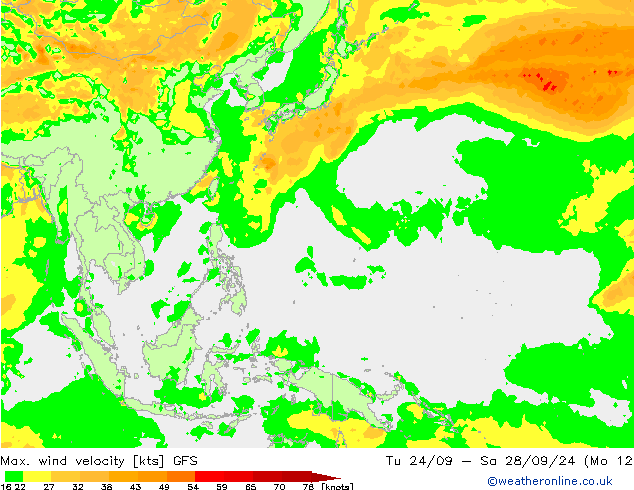 Max. wind velocity GFS pon. 23.09.2024 15 UTC