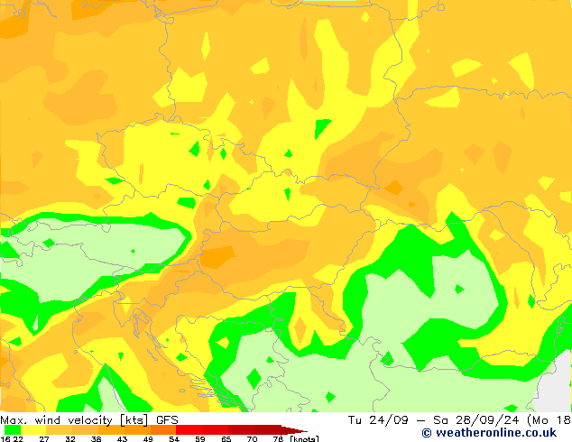 Max. wind velocity GFS пн 23.09.2024 21 UTC