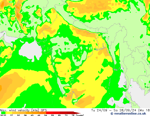 Max. wind snelheid GFS di 24.09.2024 18 UTC