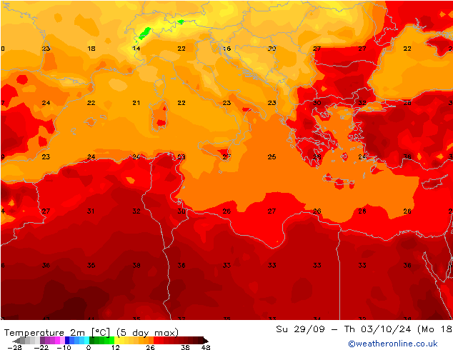 Sıcaklık Haritası (2m) GFS Çar 25.09.2024 00 UTC